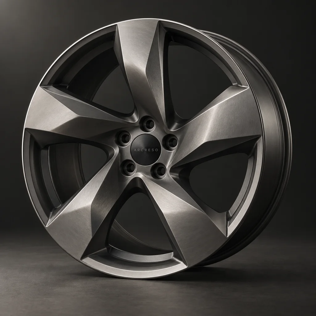 ARCRESO Collection 001 concept: five broad sculptural spokes, deep concavity and smoked titanium finish.