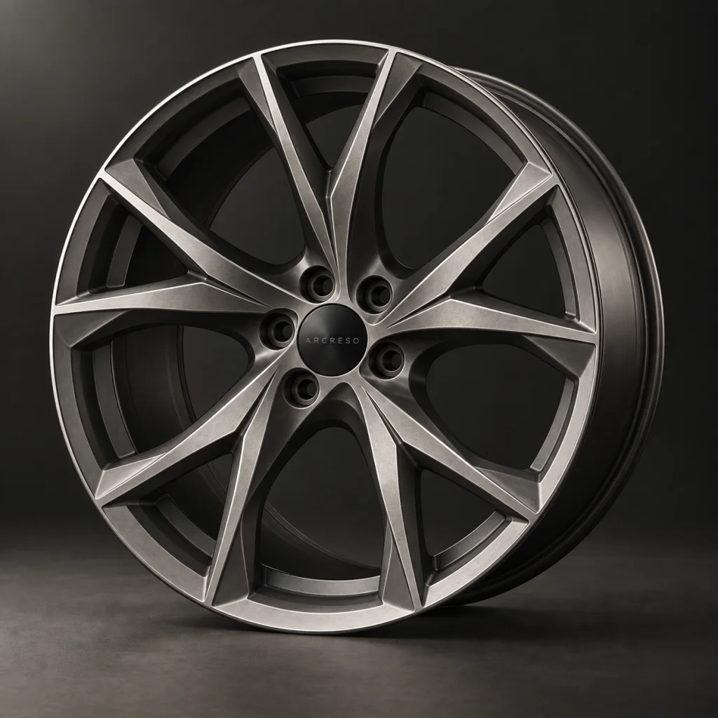 ARCRESO Collection 001 concept: five split Y-spoke groups in smoked titanium, matching the collection studio lighting.