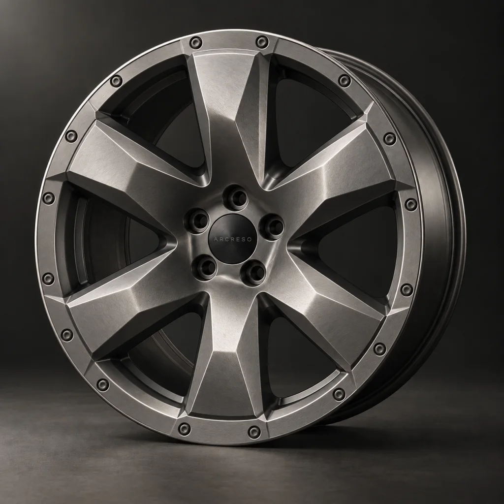 ARCRESO Collection 001 concept: six bold mechanical spokes and decorative beadlock-inspired rim details. No functional beadlock claim.